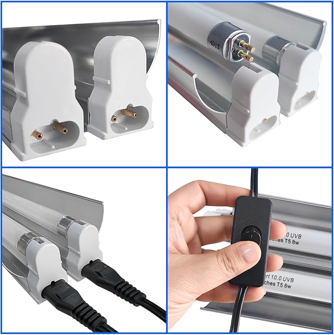 T5 Reptile Light Fixture Combo Kit 16 Watts, 12 Inches UVB Light 2x8 Watt, T5 10.0 UVB Reptile Light Fixture, Desert Reptile Light for Lizard, Bearded Dragon, Tortoise