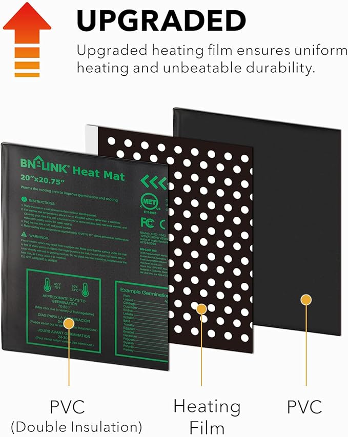 BN-LINK Seedling Heat Mat Heating Pad 20" x 20.75" with Digital Thermostat Controller Combo Set Waterproof for Indoor Seed Starting and Plant Germination