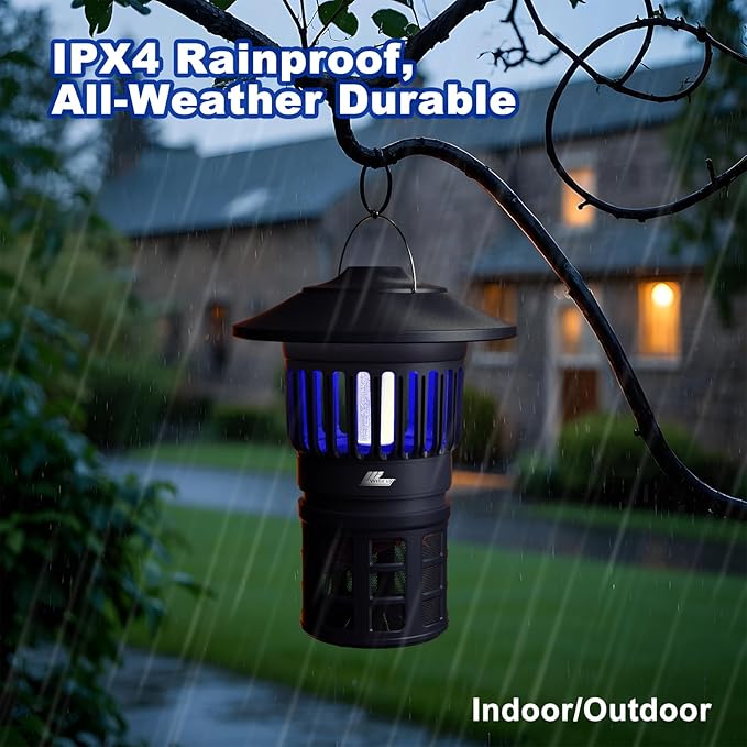 Wisely Fly Traps Outdoor - Rechargeable Cordless Flying Insect Trap IPX4 Waterproof with LED Light Adjustable - Catch Mosquitoes, Flies, Gnats, Wasps for Patio,Camping,Living Room,Home - Black