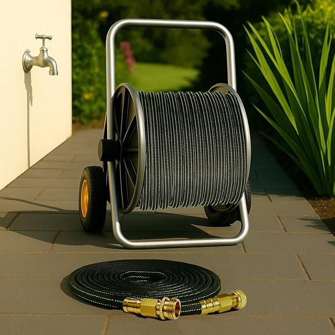 10FT Lightweight Garden Hose,Flexible Water Hose with Solid Brass Head,Kink-Free,Collapsible Hose,High Pressure Flat Water Hose for RV,Boat,Car Wash,Garden,Yard,Camper,Outdoor (GreenBlack, 10 feet)