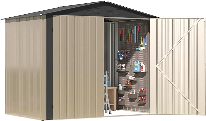 Outdoor Metal Shed, 6x4 FT Metal Shed with Peaked Roof and Lockable Doors, Waterproof Outdoor Tool Storage Clearance for Garden, Backyard