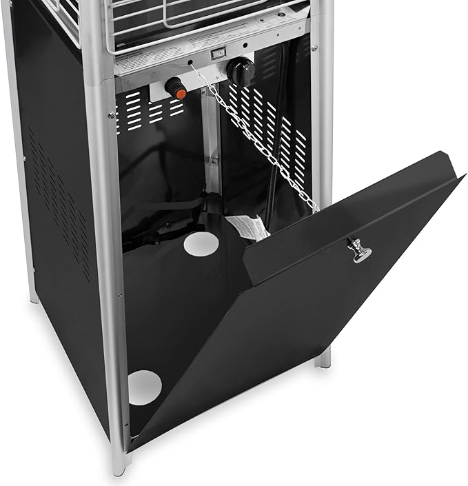 Casafield Outdoor Propane Patio Heater with Wheels, Black - Modern Dancing Flame, Commercial & Residential, Uses Standard 20lb LP Gas Tank