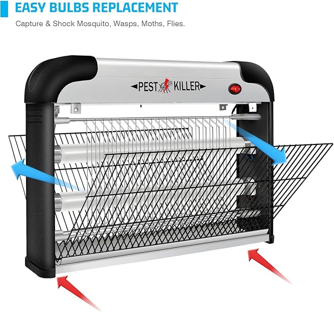 Indoor Electric Bug Zapper, 2800V Powerful Flying Insect Mosquito Killer w/ 20W Blue Light Attract, Plug-in Pest Control Machine for Moth, Fruit Fly, Fungus Gnat, Garage Bug Catcher/Eliminator/Trap