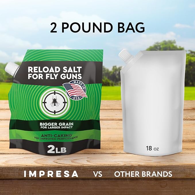Impresa Fly Shooter Refill Salt - 2 lb Classic White Bag - Large-Grain Non-Caking Crystals & Pouring Spout for Fast Loading - Compatible with Bug A Salt 3.0