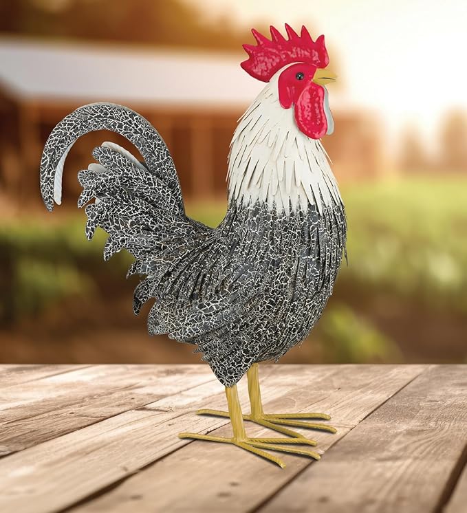 Regal Art & Gift Handcrafted Metal Rooster Statue, Weather-Resistant Farmhouse Yard Art, Indoor/Outdoor Garden Sculpture, Detailed Feather Design, Decorative Bird for Home & Garden, Murray, 20" Height