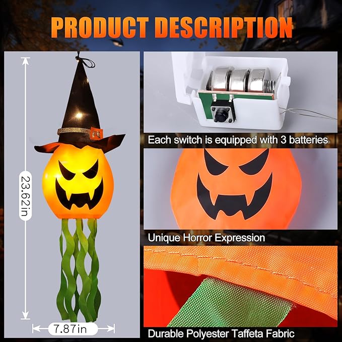 Halloween Decorations Outdoor Decor Hanging Lighted Glowing Pumpkin Witch Hat with 3 Modes Lighted Up Scary Orange Halloween Decorations for Indoor Outside Party Yard Tree Garden (6Pcs)