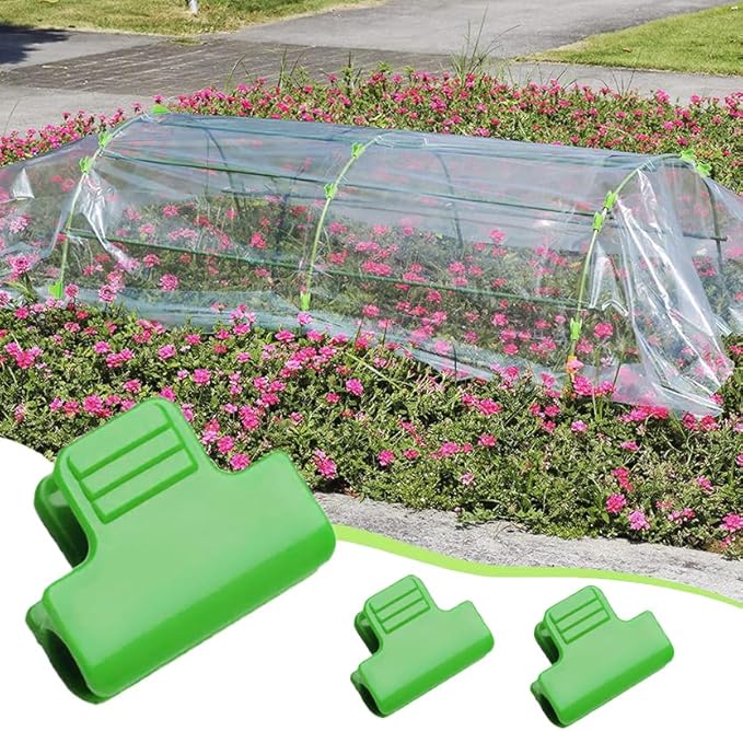 24pcs 19mm Garden Hoops for Netting, Greenhouse PVC Tube Clip for 18-20mm Poles, Garden Buildings Shading Net Rod Tube Clip Film Row Fixing Cover Tunnel Hoop Clips, Non-Slip, Green