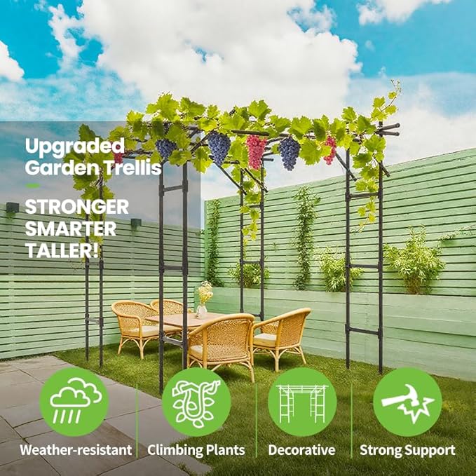 Grape Trellis for Grape Vines Outdoor Large Tall Support Arch Arbor Heavy Duty Garden Trellis for Climbing Plants, Raised Beds, Vineyard Arbors and Arches Courtyard and Decoration of Pavilions