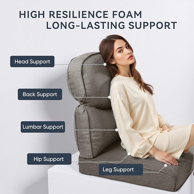 Patio Chair Cushions 6 Packs - Outside High Back Thick Water-Resistant Cushion 22x24 with Zipper Cover for Outdoor Glider Rocking Chairs Loveseat 3-Seater Couch Sofa – Grey/Crescent