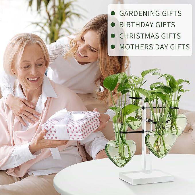 Plants Propagation Stations Plant Terrarium Kit Gift for Women Birthday Glass Planters for Indoor Plants Home Office Decor Acrylic Plant Accessories - 4 Love Hear Vase