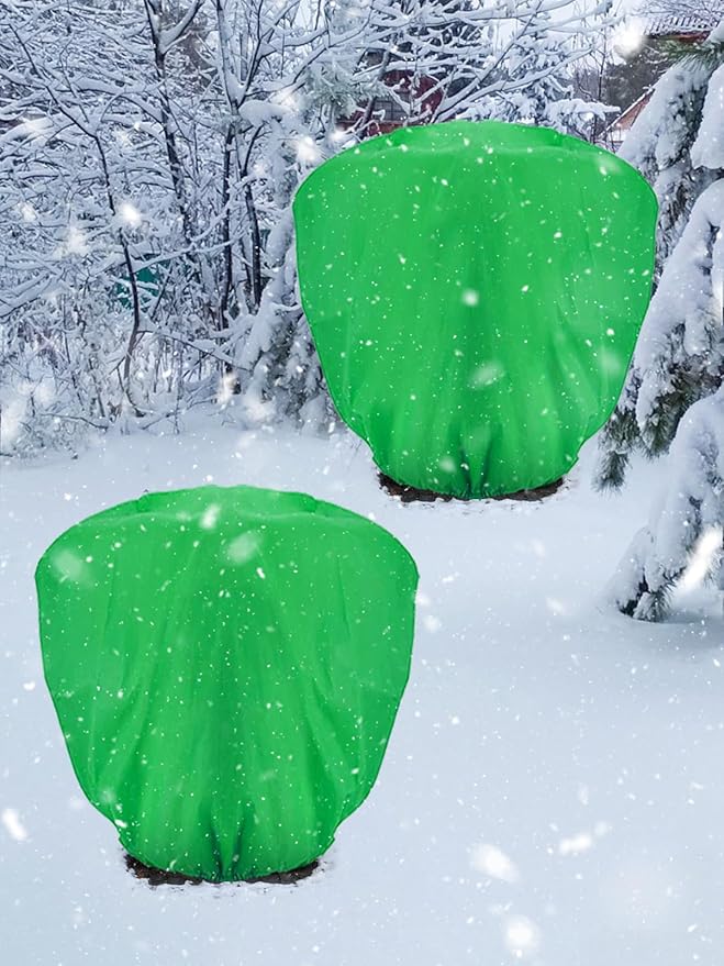 ANPHSIN 6 pcs Frost Protection Plant Covers - 39.3in x 39.3in Shrub Tree Plant Protection with Drawstring, Frost Cloth Wraps Blanket Freeze Bags for Winter Outdoor Garden Potted Plants Green
