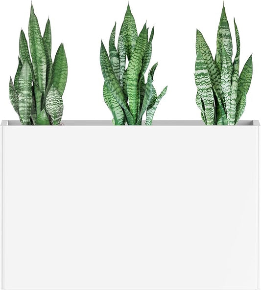 Heavy-Duty Galvanized Steel Planter with Removable Insert Shelf & 4 Drainage Holes - 32x12x24 Inches Large Size Outdoor/Indoor Garden Pot, White