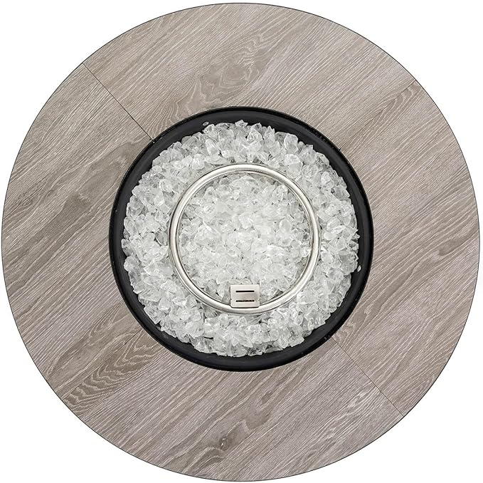 30'' Concrete Round Gas Fire Pit, 50,000 BTU Steel Outdoor Fire Tables, Fire Table with Lid, Add Warmth & Ambience to Gatherings and Parties On Patio Deck Garden Backyard，White Glass Stone.