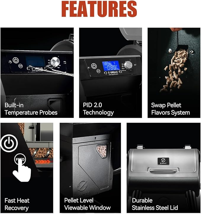 Z GRILLS Wood Pellet Grill Smoker with PID 2.0 Controller, 459 SQ.IN, 450°F Max Temperature, 8 in-1 BBQ Grill, LCD Screen, Meat Probes, Rain Cover, Backyard Camping Bake and Roast, 450E