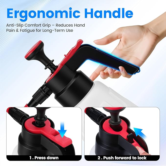 Awakening 2L Hand Pump Foam Sprayer, 68oz Garden Pump Sprayer, Car Wash Foaming Spray Bottle with 2 Adjustable Nozzles, Durable Tank, Visible Scale, Suitable for Car Washing and Lawn&Garden Care