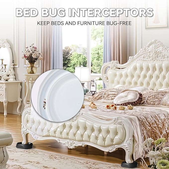 Bed Bug Interceptors with Anti Skid Pads | Bed Bug Trap | Bed Bug Traps and Detectors | Bed Bug Traps for Bed (White - 12 Pcs)