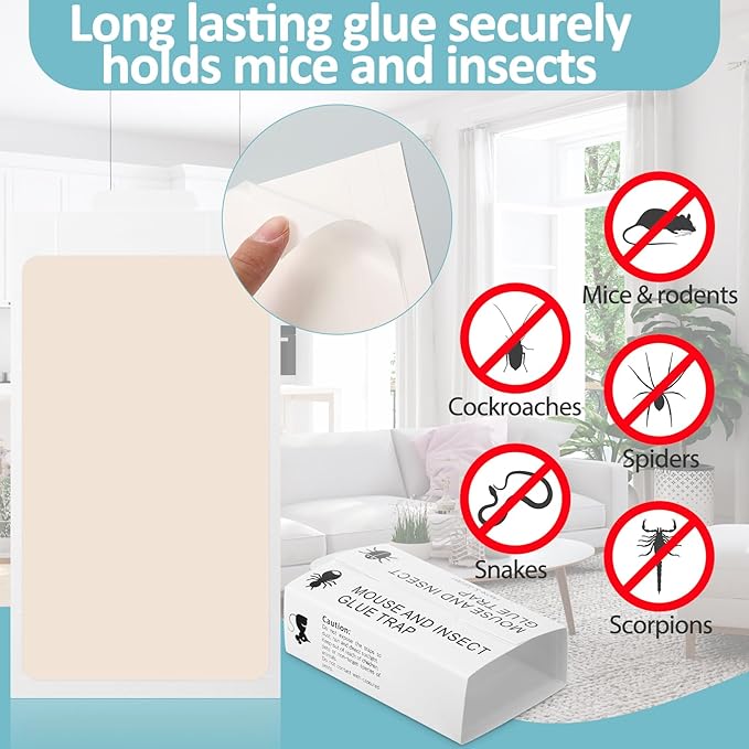 Qualirey Mouse and Insect Glue Boards Pest Glue Traps Bulk Large Mouse Rat Trap Sticky Adhesive for Mice Spider Moth Cockroaches Cricket House Indoor Outdoor Non Toxic(100 Pcs,9.72 x 5.12 Inch)