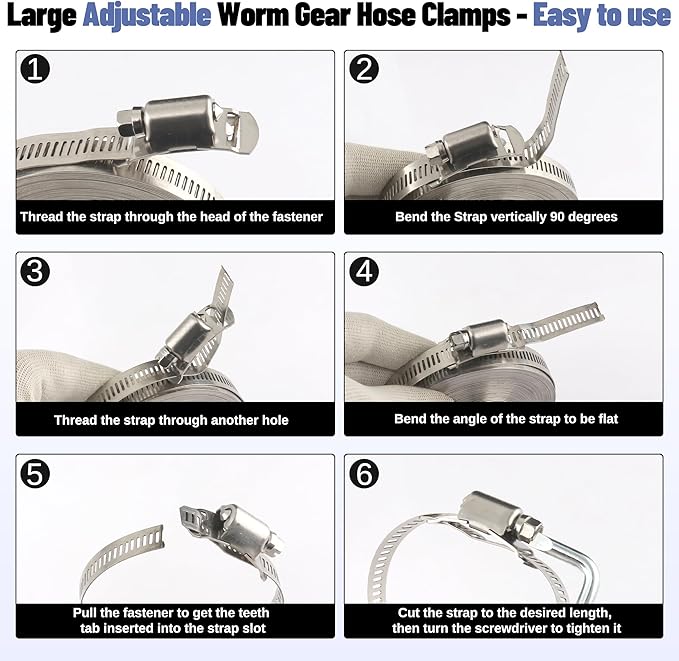 Hose Clamps Assortment Kit,Worm Gear Duct Pipe Hose, 32.8FT 304 Stainless Steel Band Fittings Strap DIY Large Adjustable Metal Bolt with 20 Fasteners Screw for Plumbing Auto Tube Fuel Line