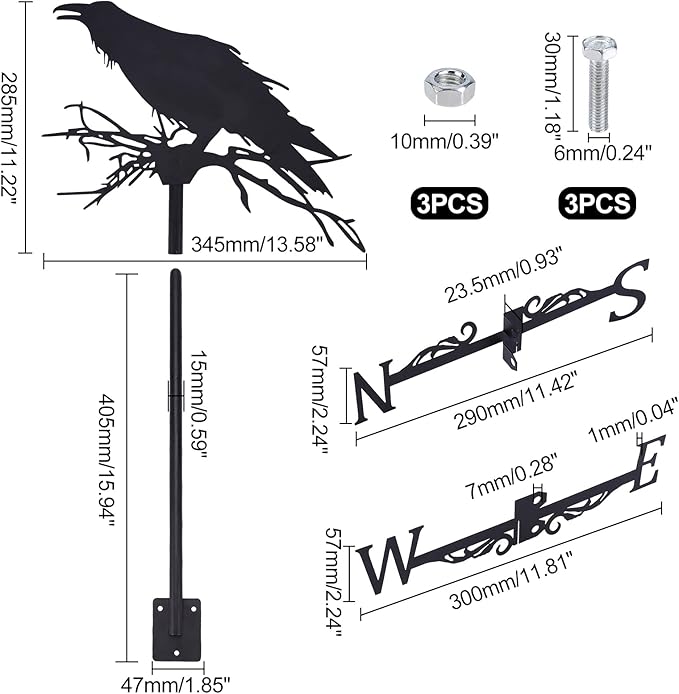 SUPERDANT Crow Weather Vane Black Metal Wind Vanes for Outside Weathervane Crow Animal Weathervanes for Yard Garden Decorative Outdoor Farmhouse Farm Barn Sheds Patio Halloween Decorations