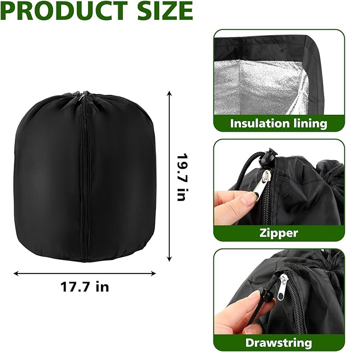 2 Pcs Plant Pot Covers Freeze Protection for Winter - Potted Plant Winter Protection Frost Jacket with Zipper Drawstring to Keep Outdoor Plants Flowers Shrubs Trees Warm (17.7"D x 19.7"H - Black)