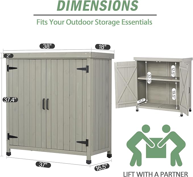 Outdoor Potting Bench with Metal Work Top,Waterproof Garden Storage Cabinet,Wooden Tool Station Shed for Backyard,Patio,Lawn Gardening