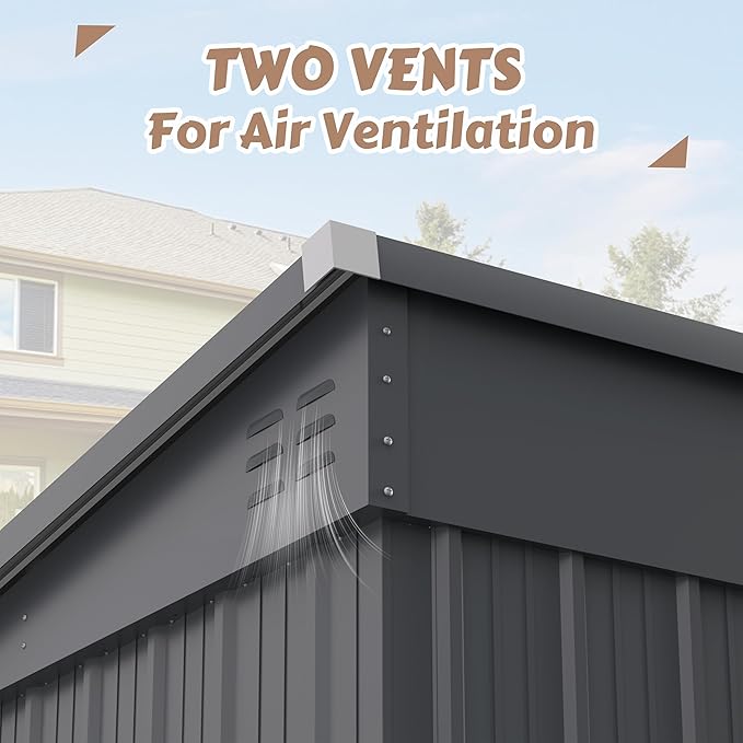 MUPATER 6 x 10 ft Outdoor Storage Shed,Galvanized Metal Shed Storage House with Lockable Door and Vents for Garden,Patio, Backyard, Grey