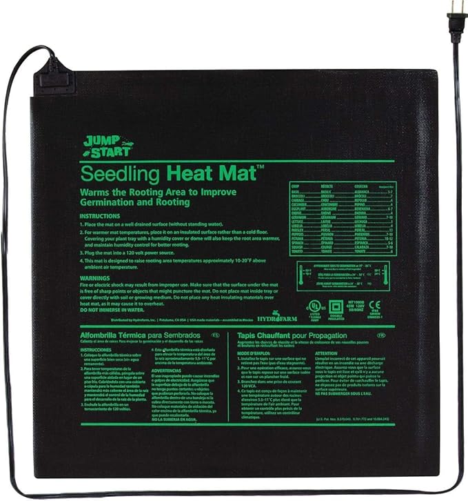 Hydrofarm Jump Start MT10008,45 Watt UL Certified Seedling Seedling & Germination Heat Mat, 20"x20", Black
