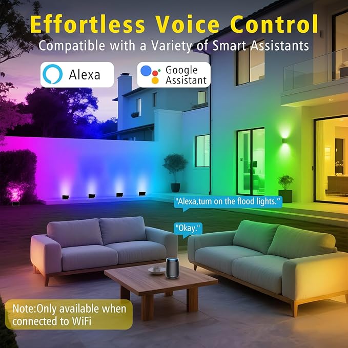 T-SUN RGB Flood Lights Outdoor, 1000W Equivalent Color Changing Landscape LED Light with APP & WiFi & Remote Control, Waterproof Floodlight with 16 Million Colors, Timing, Music Sync (100W-4Pack)