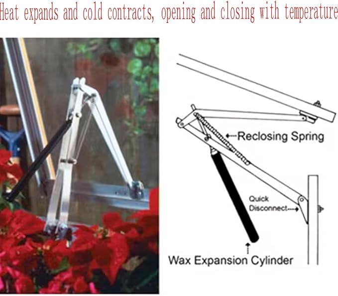 Automatic Greenhouse Ventilation Solar Thermal Roof Ventilation Automatic Window Opener, Greenhouse Roof Ventilation and Cold Frame Greenhouse Automatic Temperature Control Support Accessories(1Set)