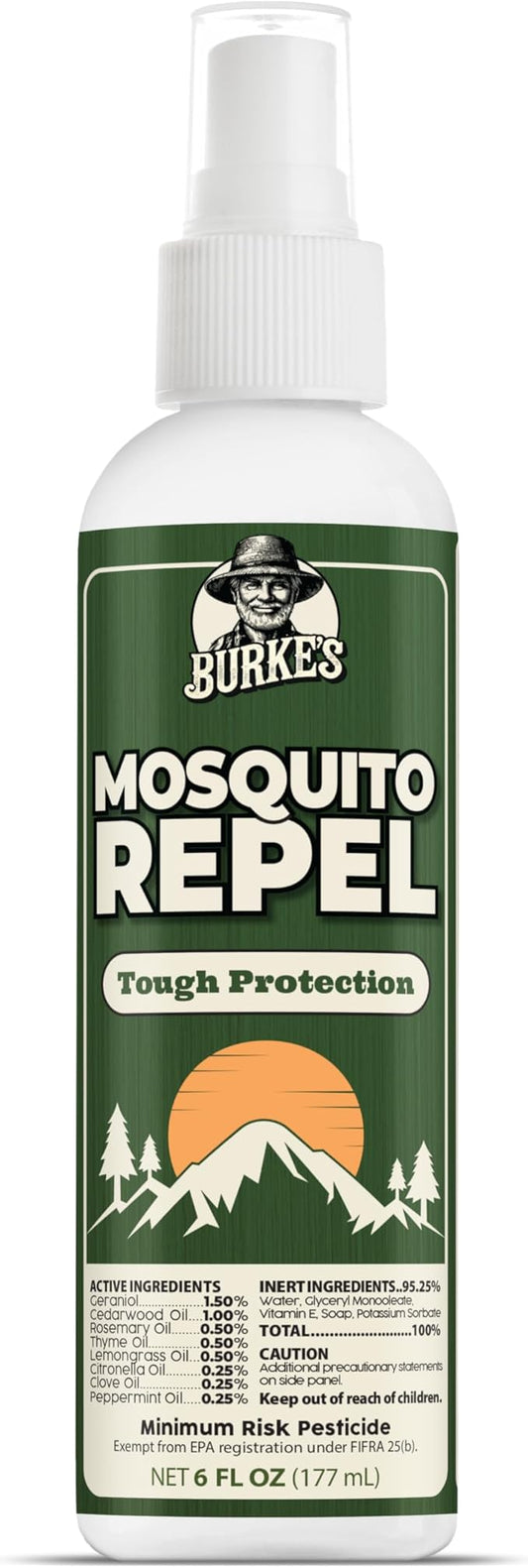 Burke's Mosquito Repel Spray, DEET-Free Mosquito Repellent for Skin & Outdoor Protection, 6 oz (180mL)