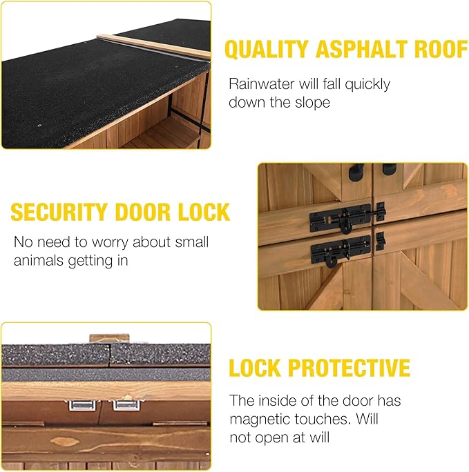 Aivituvin Outdoor Storage Shed with Floor, Garden Tool House with Metal Frame Structure, Large Wooden Cabinet with Adjustable Shelves for Backyard Garden Patio (Brown)