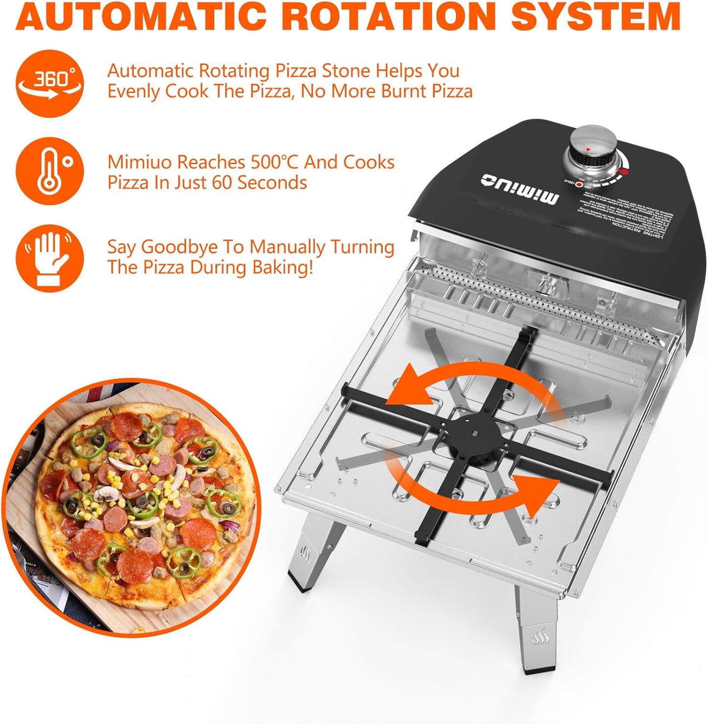 Outdoor Gas Pizza Oven with Automatic Rotating Pizza Stone - 14 Inch Portable Propane Pizza Ovens for Outside - Professional Pizza Grilling Stove for Outdoor Kitchen - Global Patent