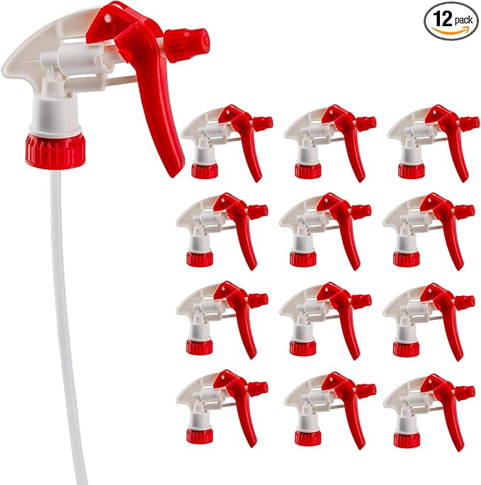 Cornucopia Brands 28-400 Replacement Trigger Sprayer Nozzles (12-Pack); Heavy Duty Replacement Part 16oz / 32oz Spray Bottles w/ 10-Inch Dip Tube
