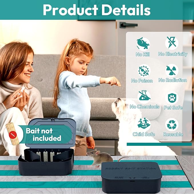 Rat Station Box with 1 Key, Complete Rodent Solution Keeps Rats Away, Pet & Child-Safe, Lock & Key Available, Reusable & Long-Lasting, Indoor & Outdoor, 1 Pack