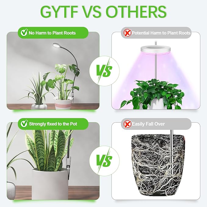 LED Plant Grow Light Clip on, Gooseneck 6000K Full Spectrum Growing Lamp for Indoor Desk Small Pots Plants, Dimmable with Timer 4 8 12 18Hrs 2 Pack