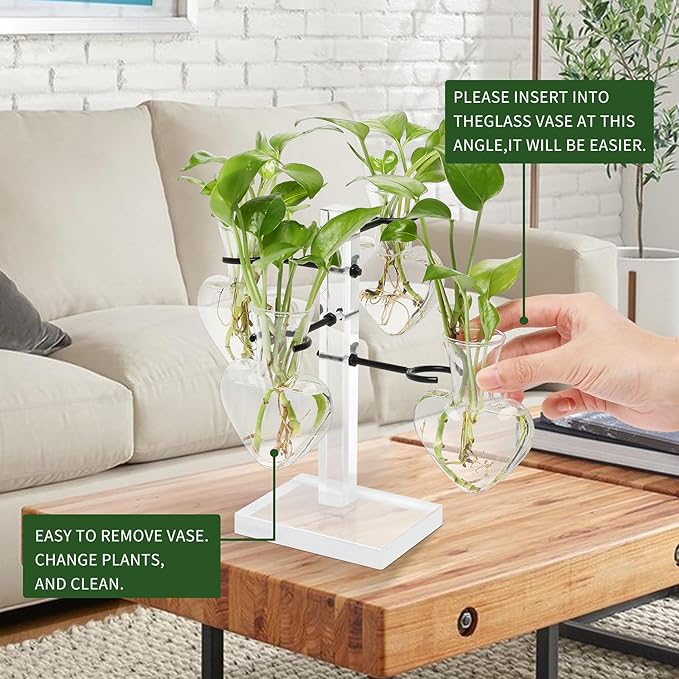 Plants Propagation Stations Plant Terrarium Kit Gift for Women Birthday Glass Planters for Indoor Plants Home Office Decor Acrylic Plant Accessories - 4 Love Hear Vase