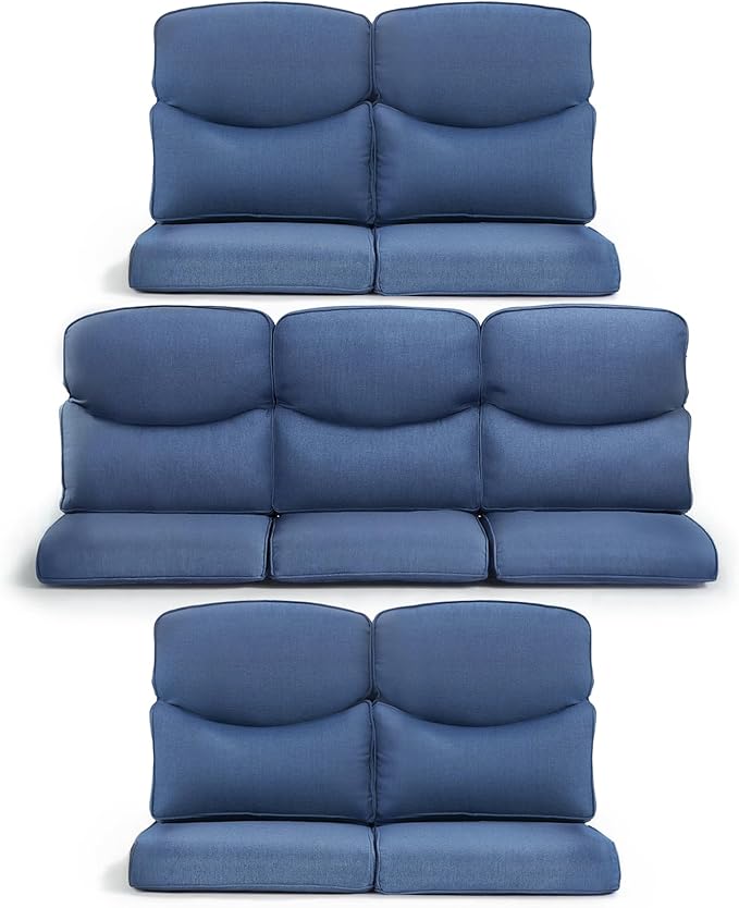 7-Piece Outdoor Patio Cushion Set - Fade & Water Resistant with Removable Olefin Cover, 22x24x4 Inch Memory Foam Cushions for Wicker Sectional Sof - Blue/Crescent