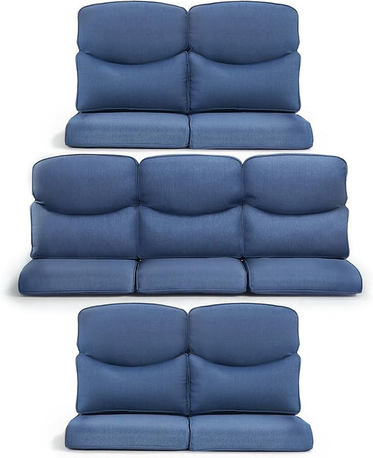 7-Piece Outdoor Patio Cushion Set - Fade & Water Resistant with Removable Olefin Cover, 22x24x4 Inch Memory Foam Cushions for Wicker Sectional Sof - Blue/Crescent