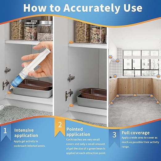 Ready-to-Use Cockroach Gel Bait, Roach Killer Indoor & Outdoor, Effective Cockroach Control - 4 Tubes x 30 Grams