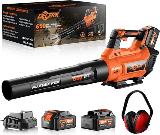 21V Leaf Blower Cordless, Electric Snow Blowers with 2X 4.0Ah Battery, Lightweight Blower with Turbo Button, Variable Speed Dial, and Cruise Control for Sidewalks, Garages, Yards & Patios