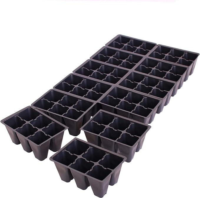 Handy Pantry Black Plastic Garden Tray Inserts – 50 Sheets, 72 Planting Pot Cells Each – 2x3 Nested x12 Configuration – Ideal for Nursery, Greenhouse, Seed Starting, and Vegetable Gardening