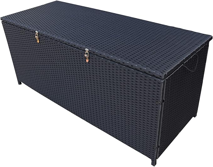 113 Gallon Outdoor Storage Box, Patio Rattan Deck Box, Wicker Storage Bench for Indoor, Outdoor, Pool, Balcony, Yard, Garden, Black