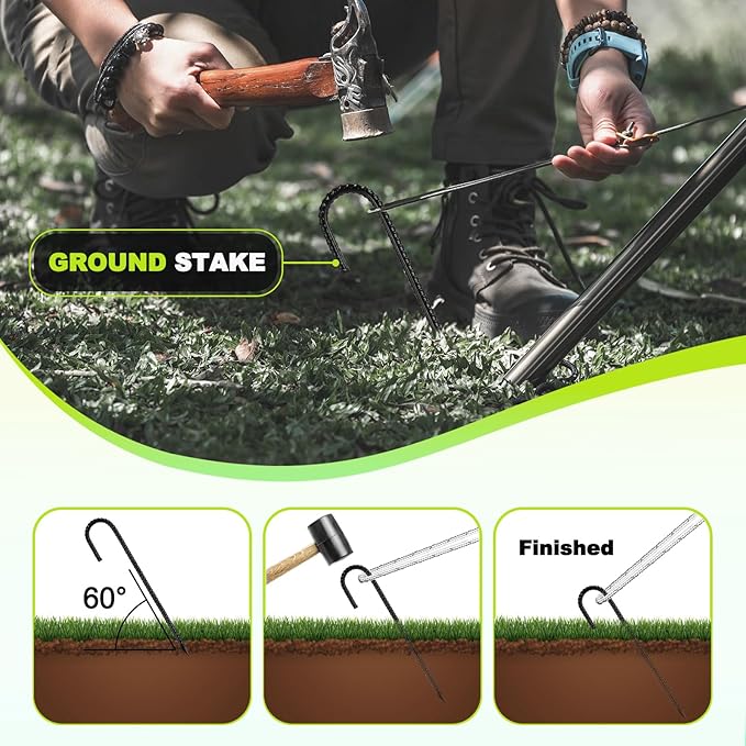 Kadrick 32-Pack Rebar Stakes 12 inch，J Hook Ground Stakes Anchors, Black Galvanized Fence Stakes,Heavy Duty 5/16'' Diameter