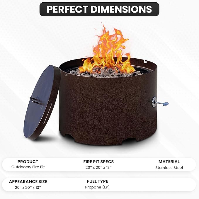 Heavy-Duty Propane (LP) Fire Pit - 20” Solid Steel Firepit with Lid - Portable Fire Pit for Outdoor Recreation - Camping, Fishing, Hunting, Anywhere You Want a Portable fire Feature!