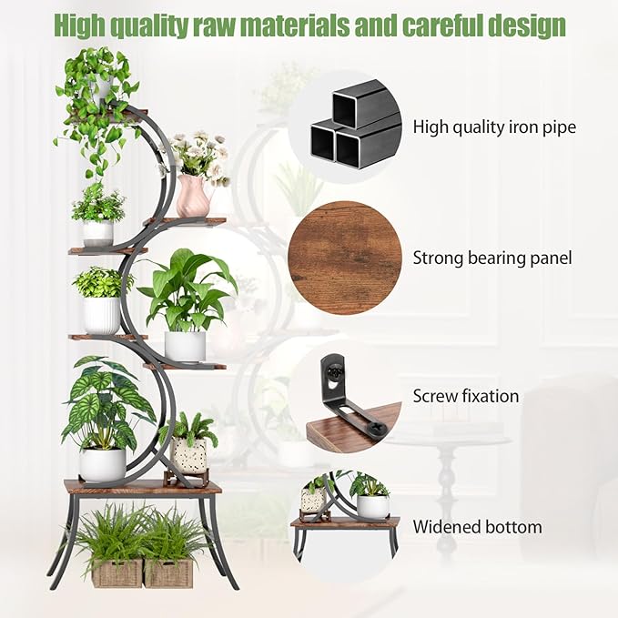 Plant Stand Indoor with Grow Lights - 63'' Tall Plant Stand Corner Plant Stands 6 Tiered Large Flower Holder Display Rack for Living Room Bedroom Office Home Decor