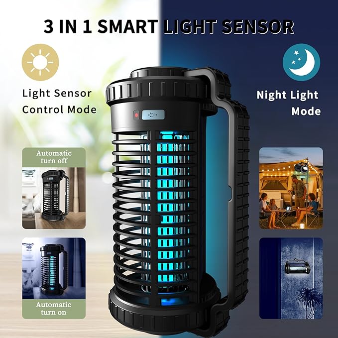 Solar Bug Zapper Indoor Outdoor, 4200V Portable Electric Mosquito Zappers Waterproof, Rechargeable Cordless Insect Fly Zapper with 4000mAh Battery, LED Light for Home, Patio, Backyard, Camping