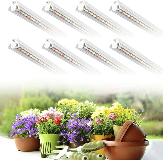 Grow Light T5 1.4Ft (8pcs x 10 Watts),5000k White Full Spectrum LED Lamp Plant Light Strips for Indoor Plant Growing,End-to-End Connectable with V-Shaped Reflector