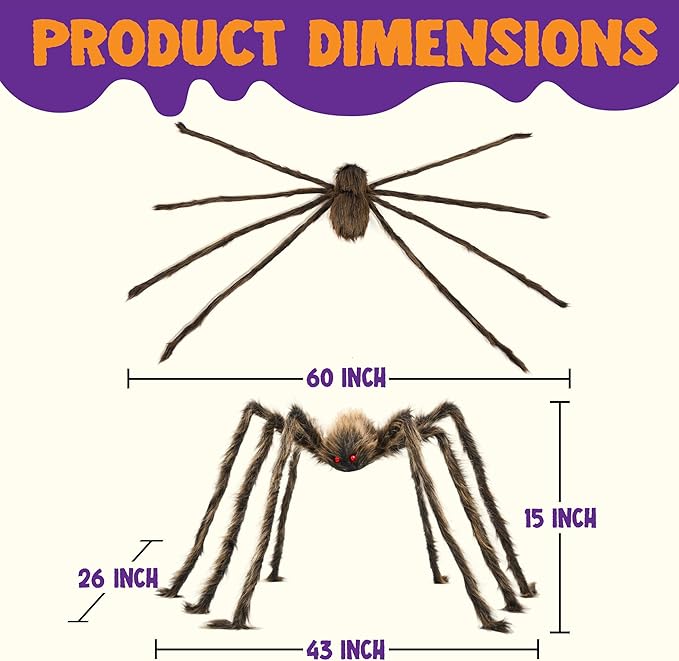 JOYIN 5ft Halloween Spider Outdoor Decorations, Scary Giant Large Spider Props for Halloween Outside Decor, Indoor Party Supplies and Yard Lawn Decoration, Brown