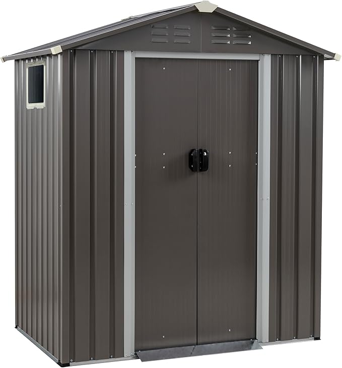 Vongrasig 5 x 3 x 6 FT Outdoor Storage Shed, Metal Tool Shed Clearance Garden Steel Shed with Side Window and Lockable Door Waterproof Tool Shed for Backyard Patio, Lawn (Gray)