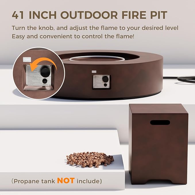 SUNBURY Outdoor 42 Inch Propane Fire Pit Table,CSA Certified,Dark Brown Patio Fire Table 50,000 BTU w 20 lbs Tank Cover, Waterproof Cover, Free Lava Rocks